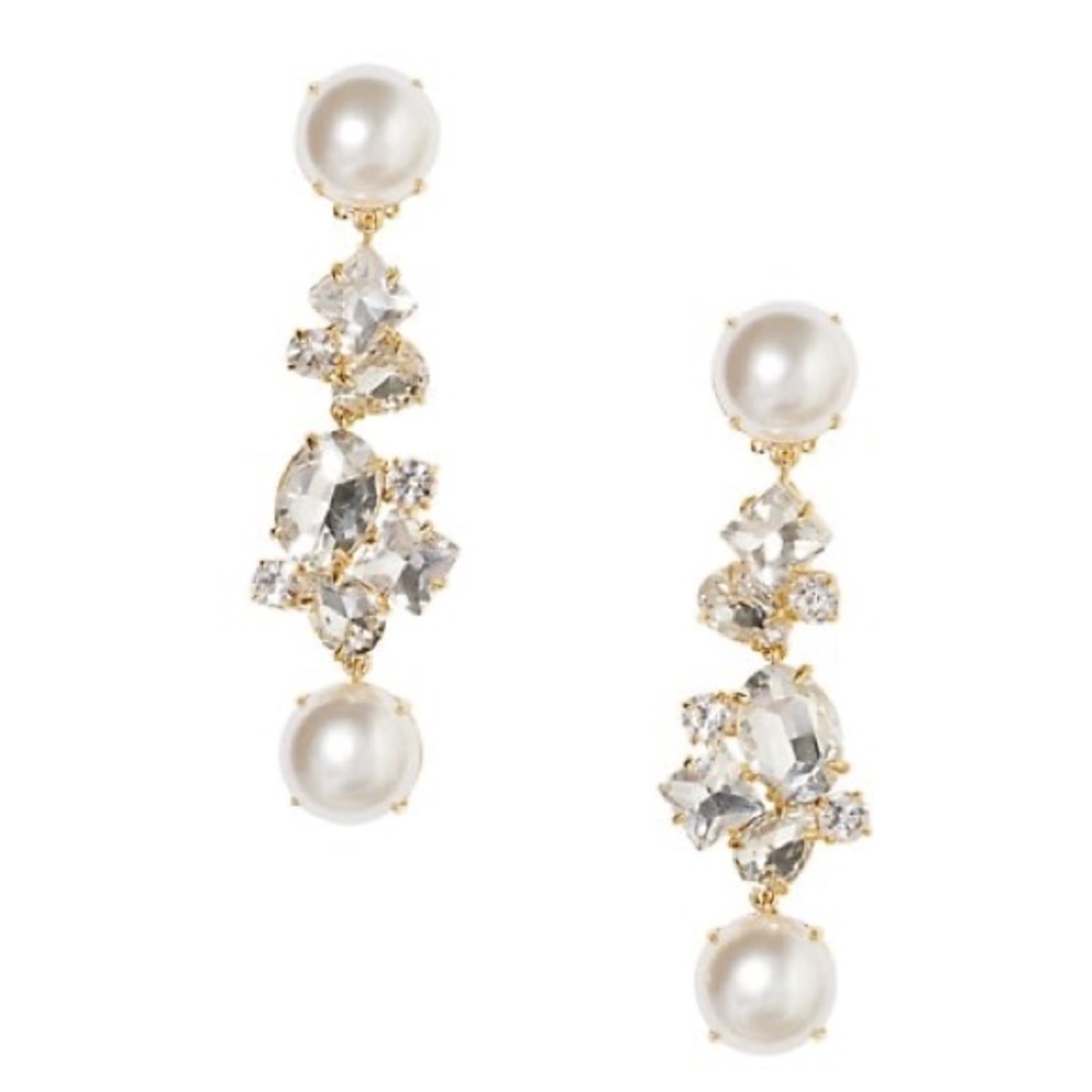 Lele Sadoughi Pearl and Crystal Cluster Linear Drop Earrings